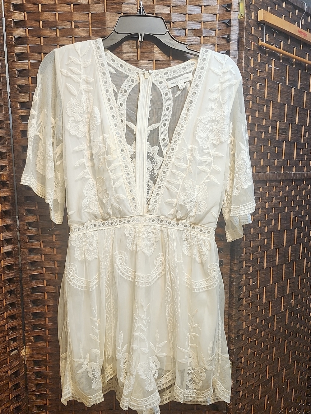 Honey Punch Ivory Embroidered Mini Dress